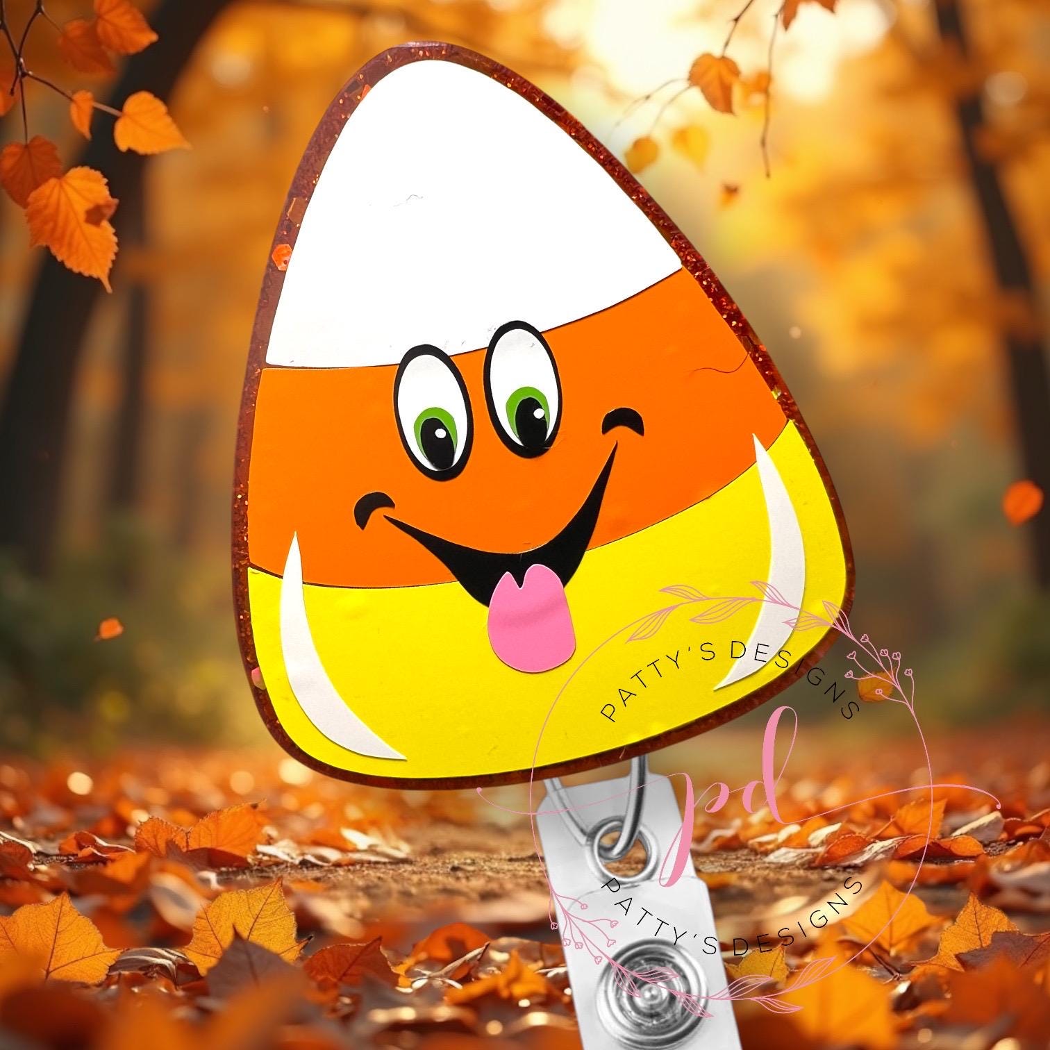 Candy Corn Badge Reel, Badge Holder, ID Holder, Halloween, Fall
