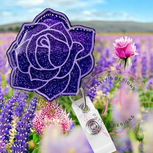 Purple Rose Badge Reel, Badge Holder, ID Holder
