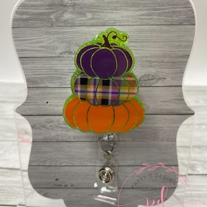 3 Tier Pumpkin Badge Reel, Badge Holder, ID Holder, Halloween, Fall
