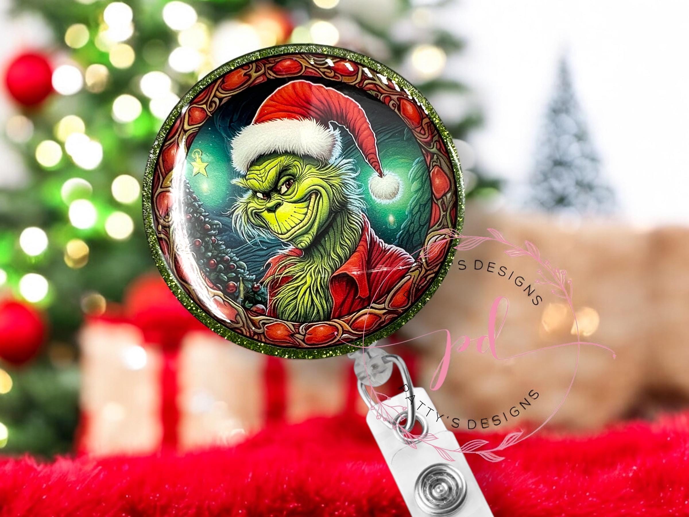 He’s A Mean One Santa Badge Reel, Badge Holder, ID Holder, Christmas