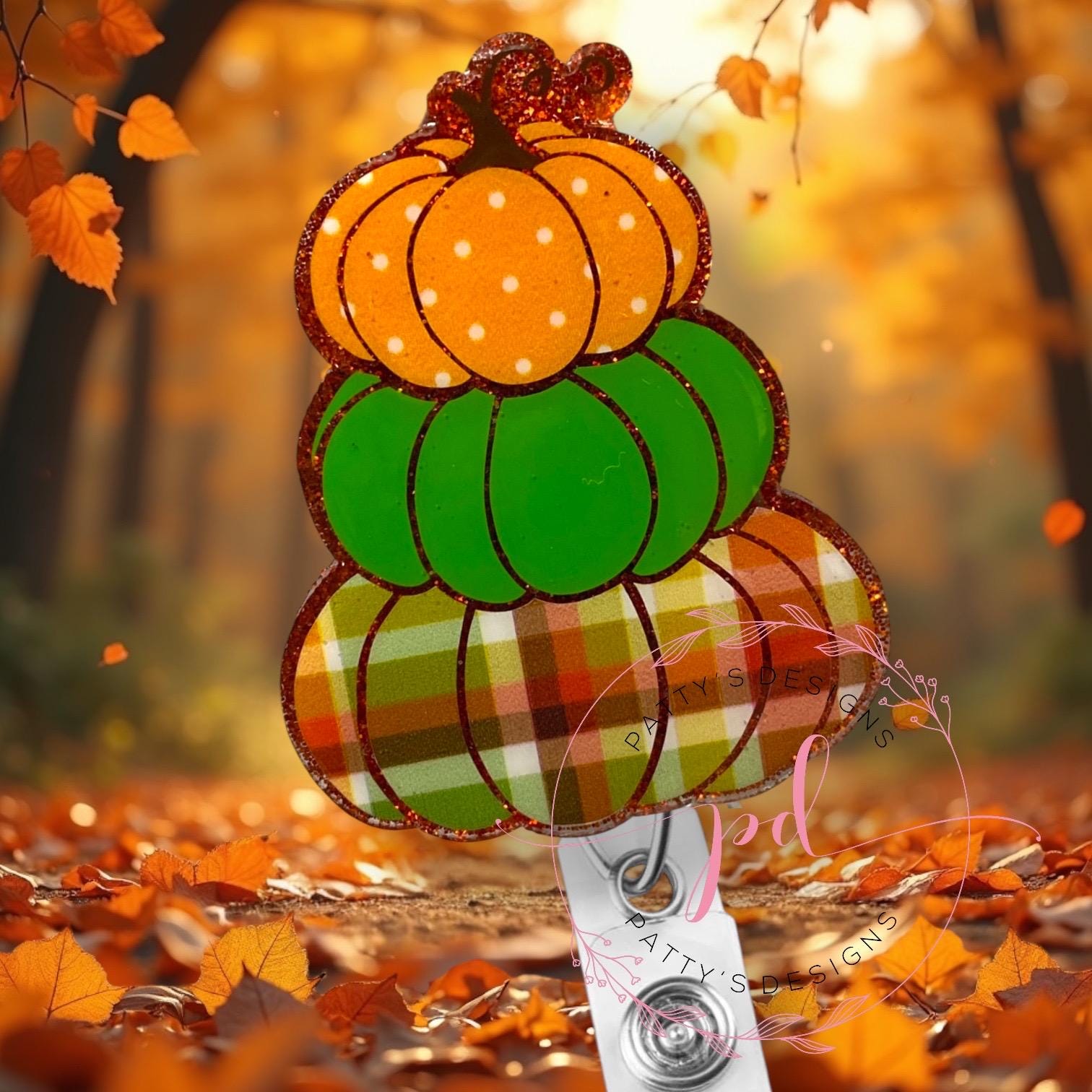 3 Tier Pumpkin Badge Reel, Badge Holder, ID Holder, Halloween, Fall