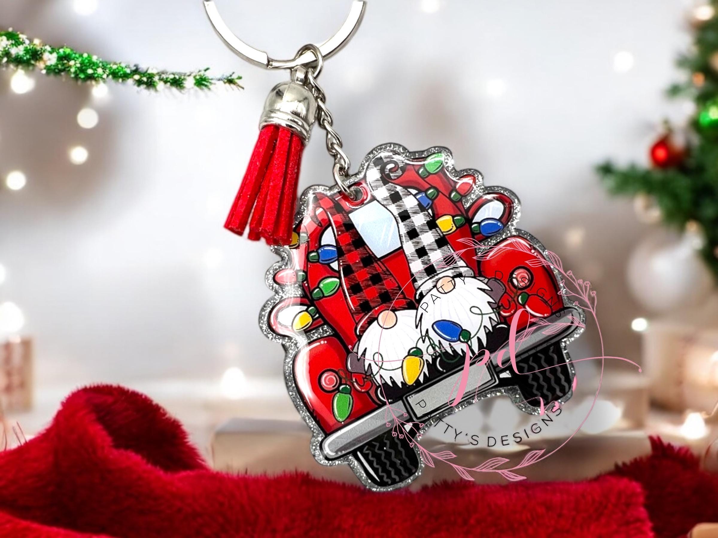 Christmas Gnome Antique Car Keychain