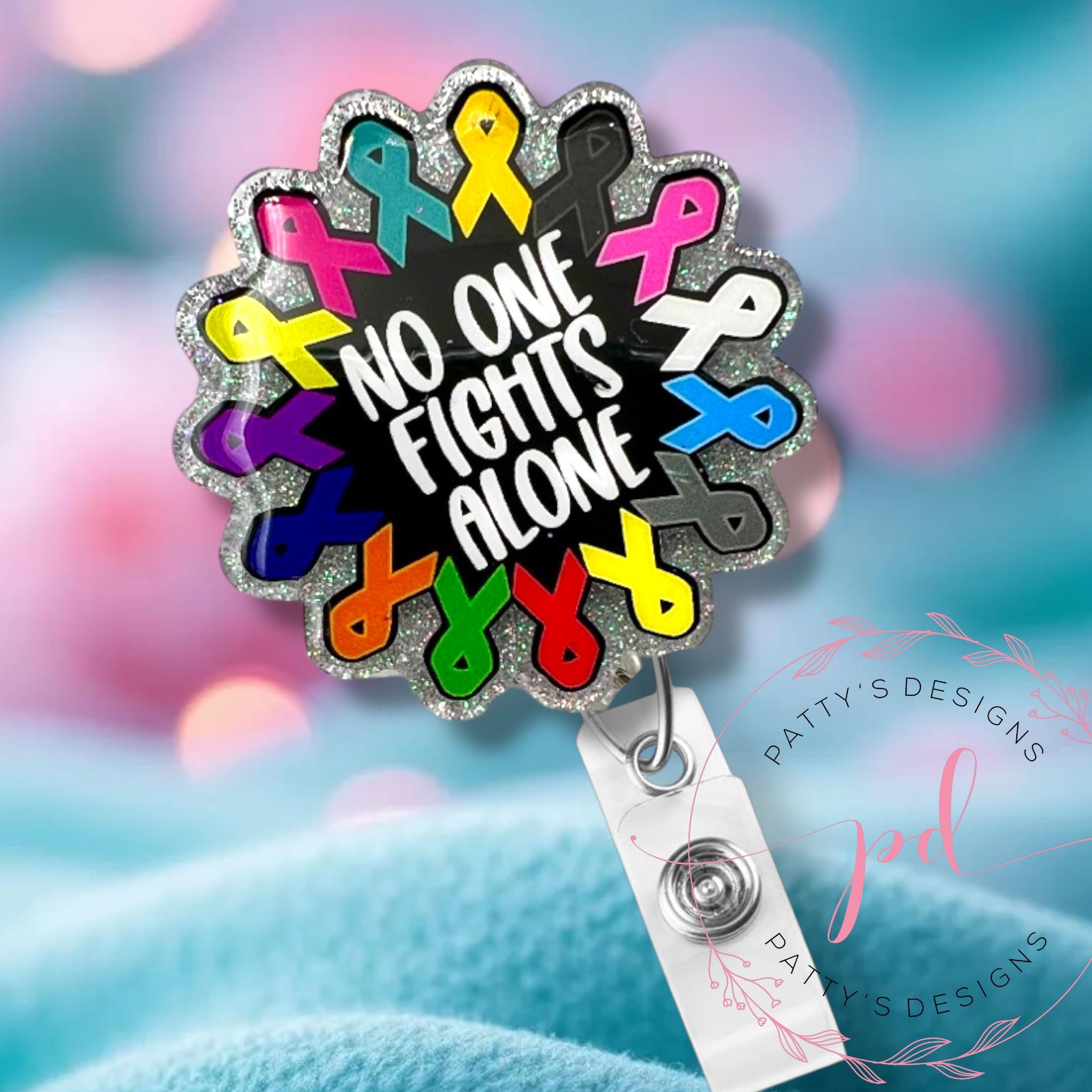 Awareness Ribbon Badge Reel, Badge Holder, ID Holder, Cancer, No One Fights Alone