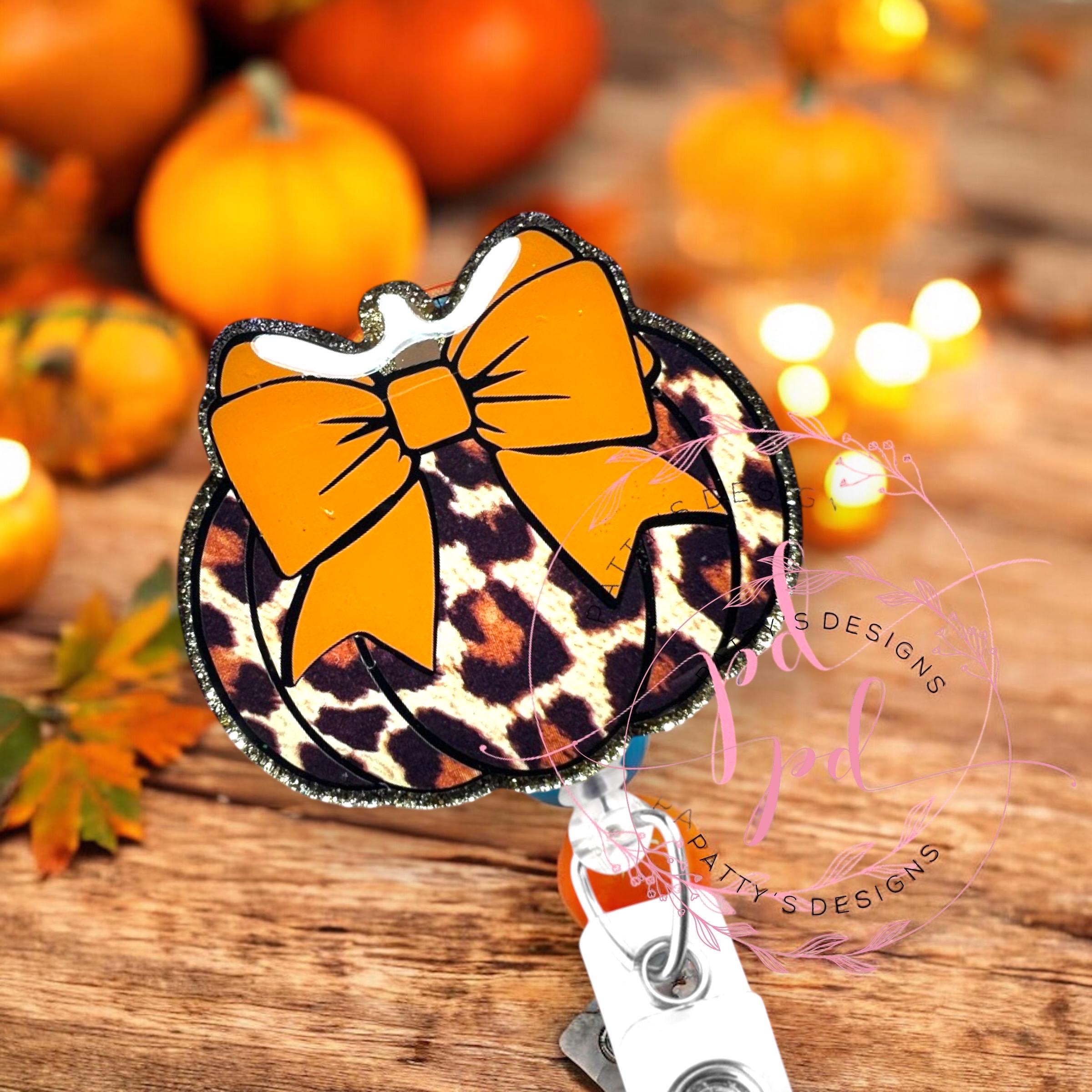 Leopard Pumpkin with Bow Badge Reel, Badge Holder, ID Holder