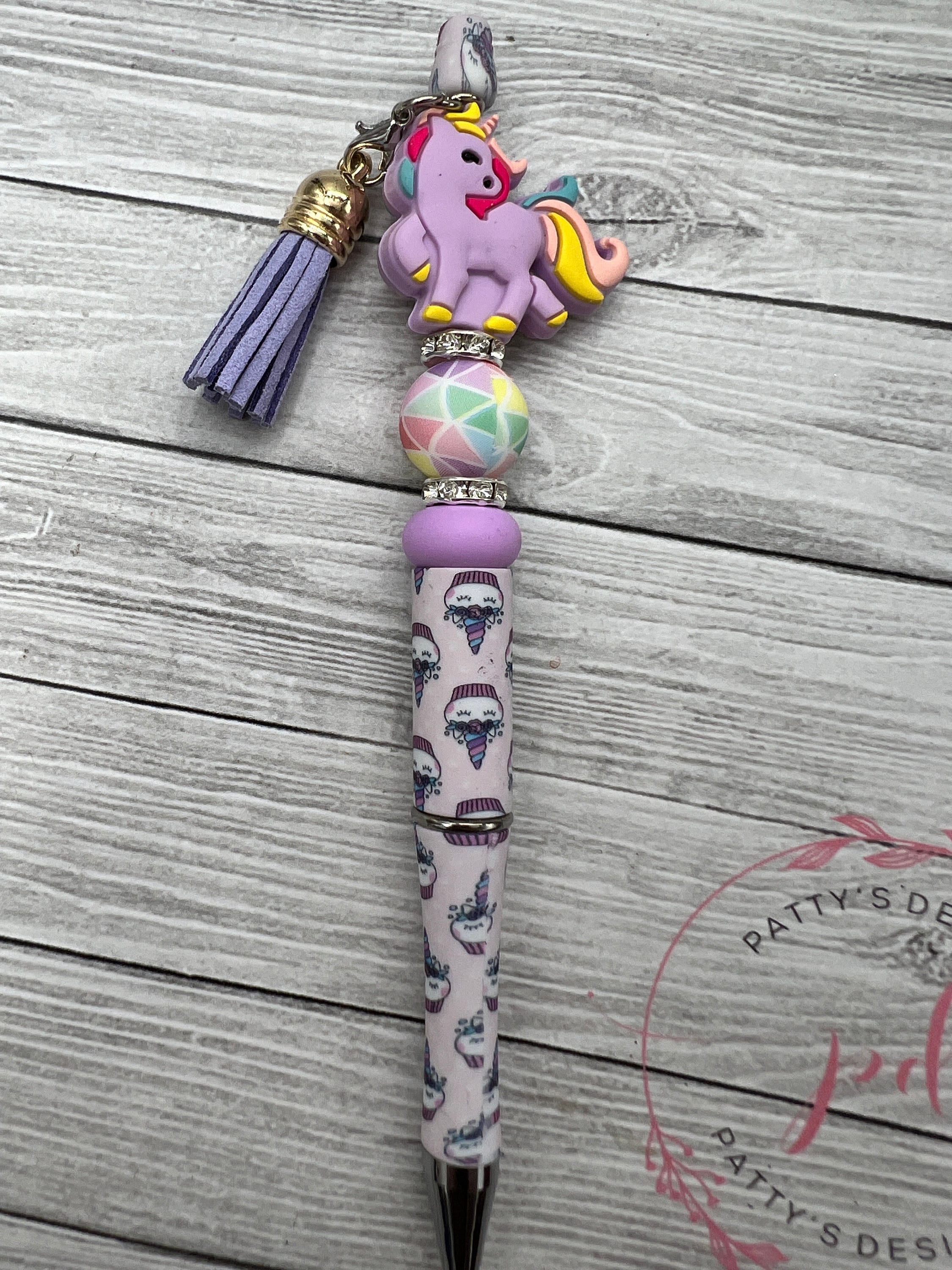 Purple Unicorn Beaded Pen w/ Ink Refill
