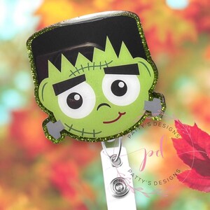 Frankenstein Badge Reel, Badge Holder, ID Holder, Halloween, Fall