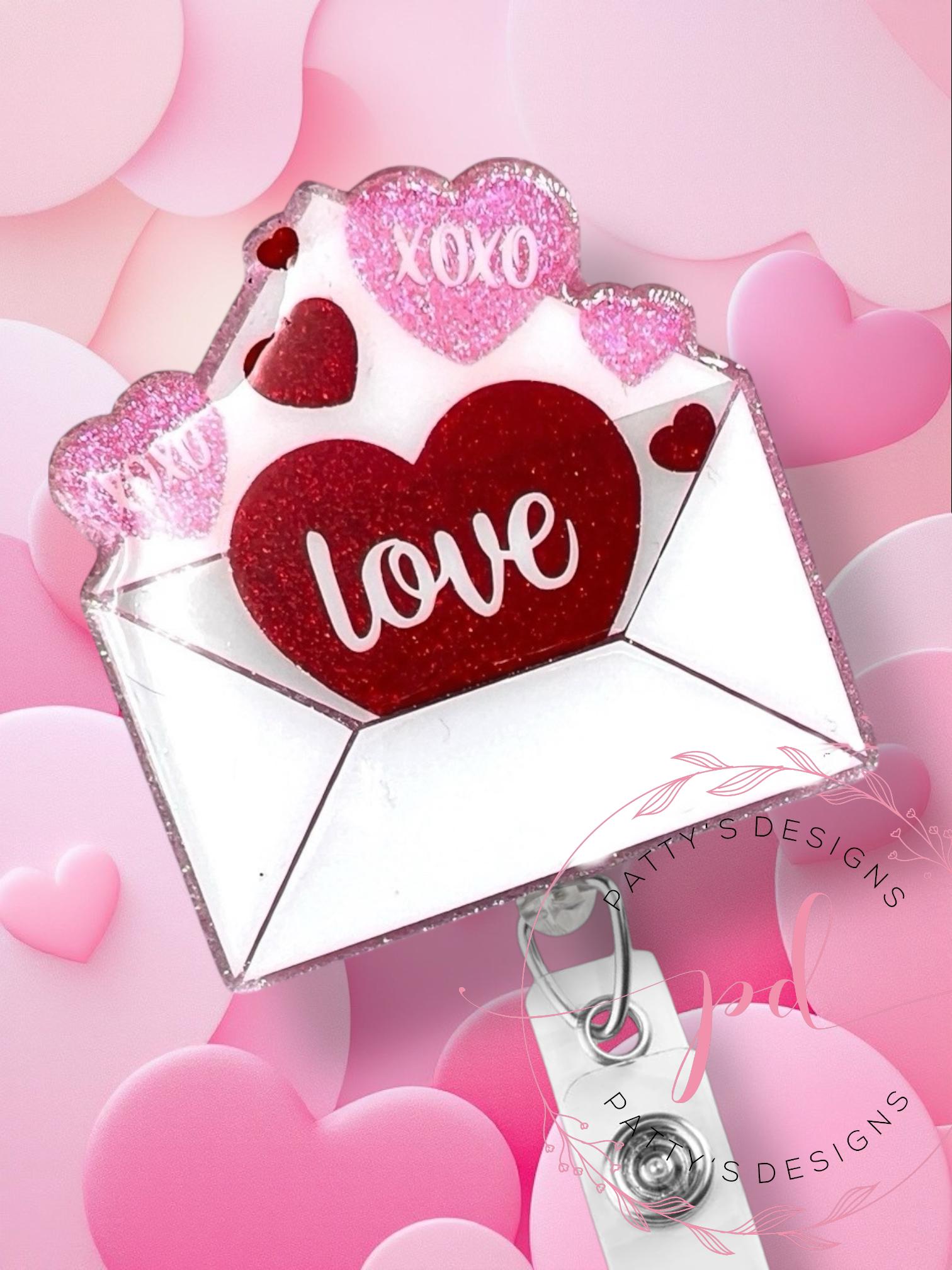 Heart Love Letter Badge Reel, Badge Holder, ID Holder, Valentine, Valentine’s