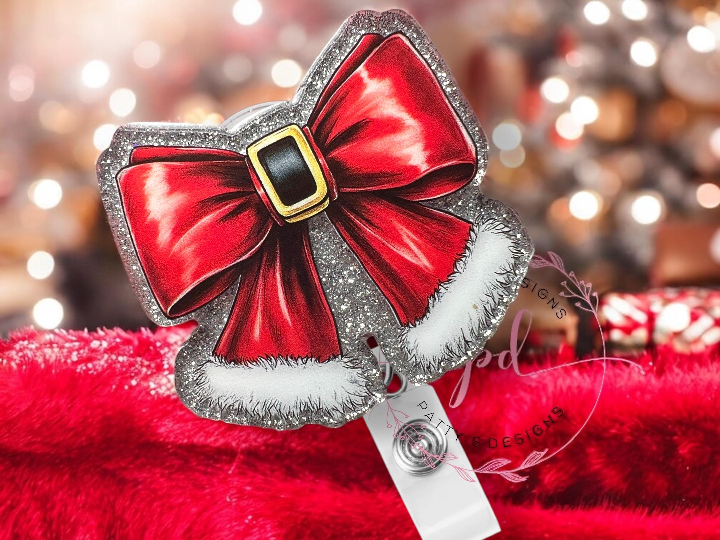Santa Bow, Badge Reel, Badge Holder, ID Holder, Christmas