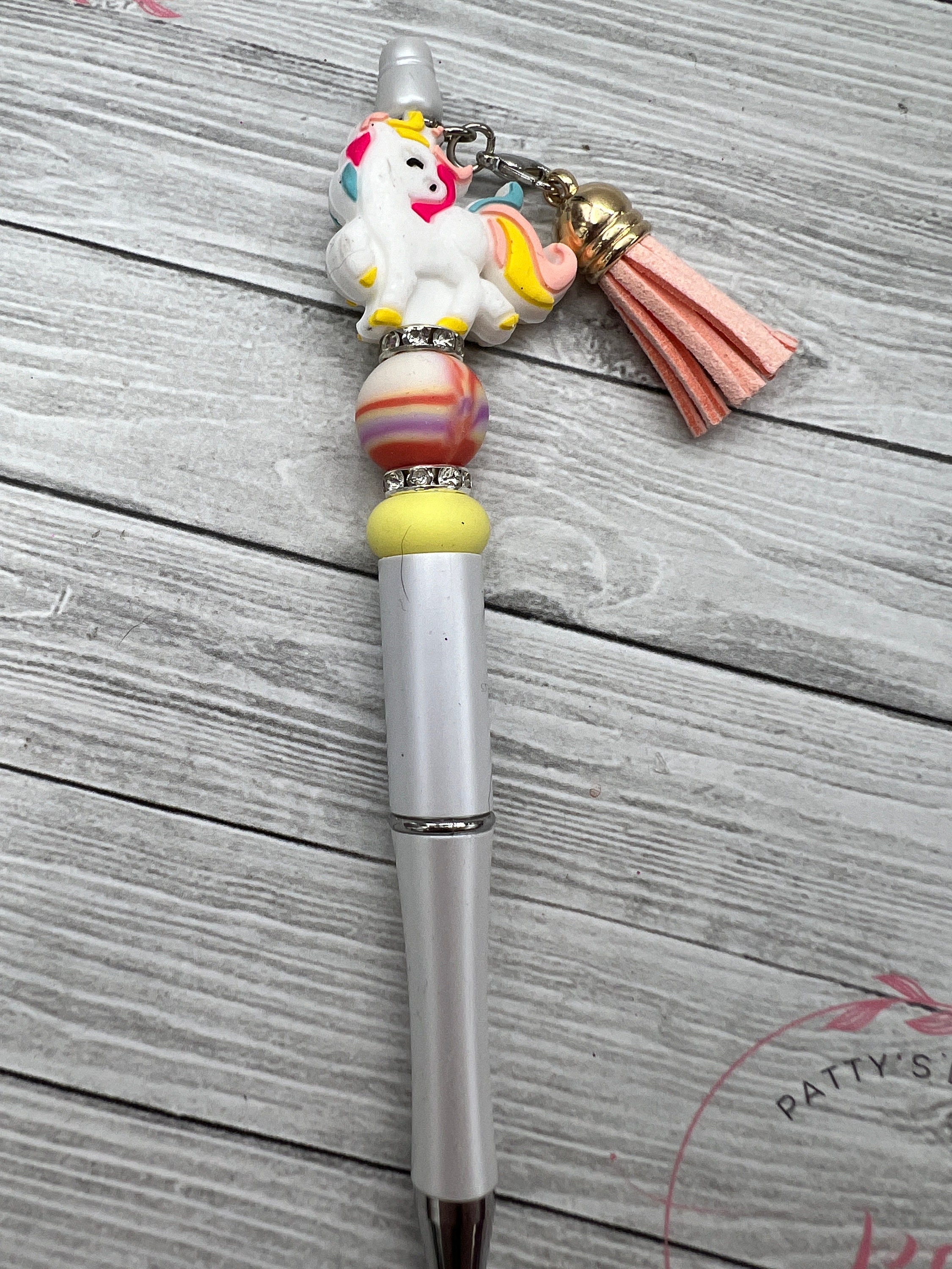 White Unicorn Beaded Pencils by w/ Ink Refill