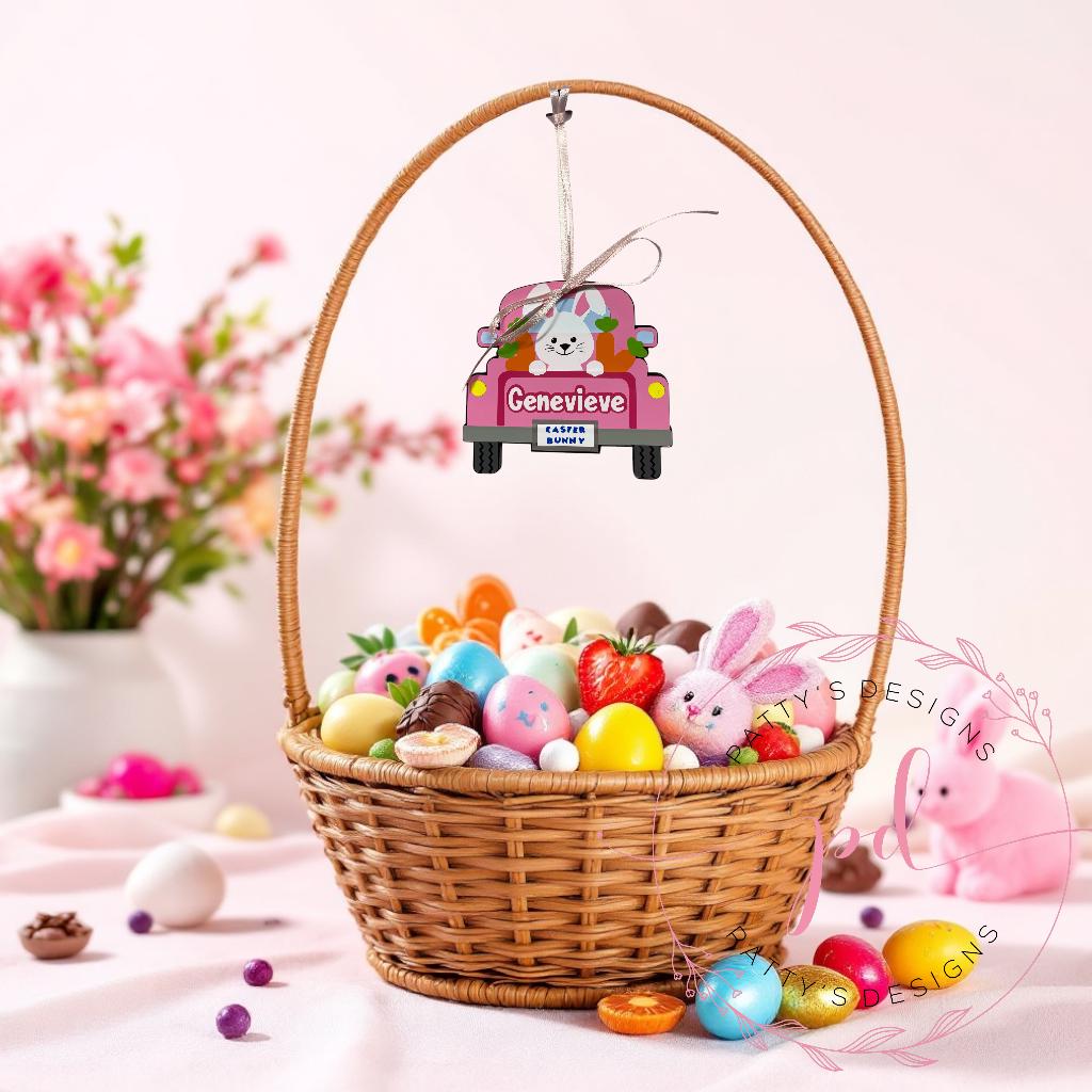 Easter Bunny Truck Easter Basket Name Tag - Thumbnail 3