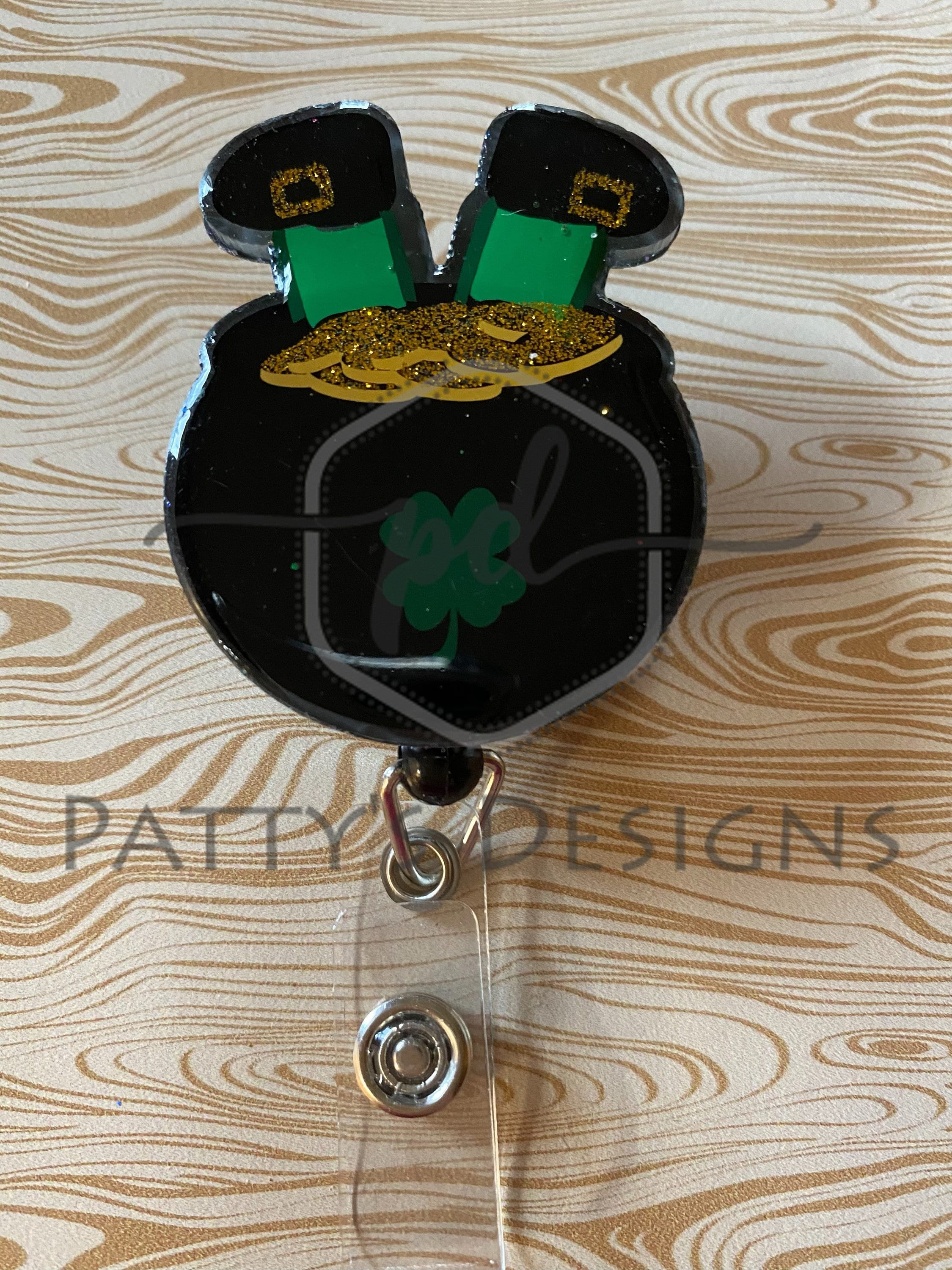 Pot of Gold w/ Leprechaun Feet Interchangeable Badge Reel