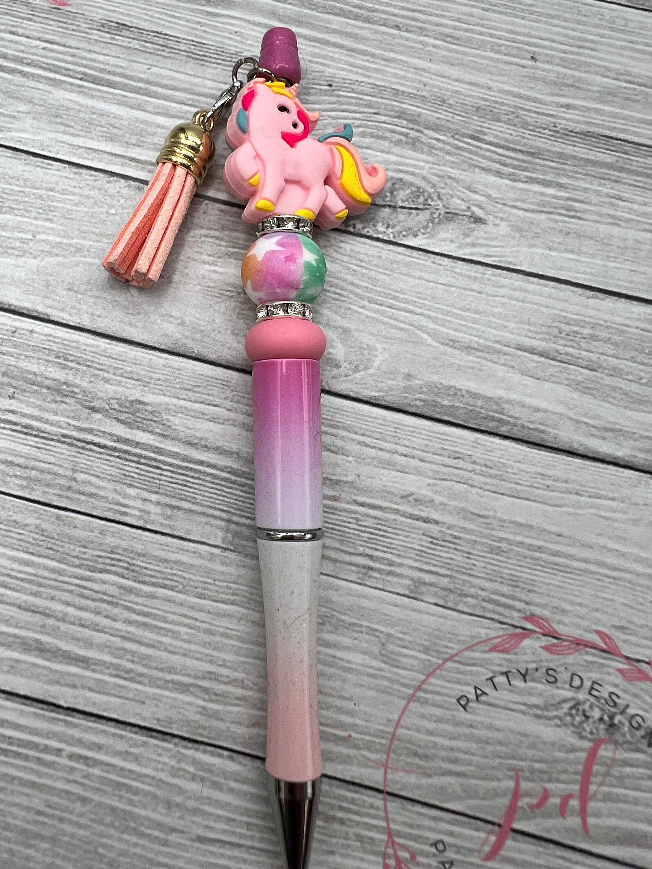 Pink Unicorn Beaded Pen w/ Ink Refill