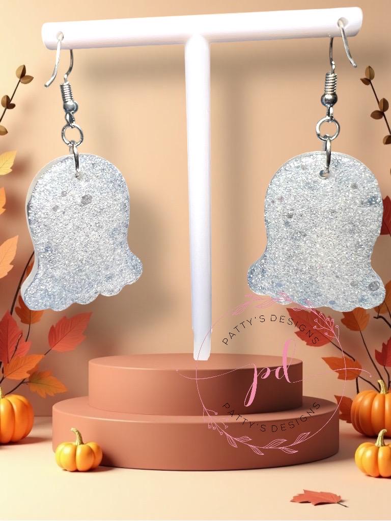 Ghost w/ Sunglasses Glow in the Dark Teardrop Earrings, Fall, Autumn, Halloween - Thumbnail 2