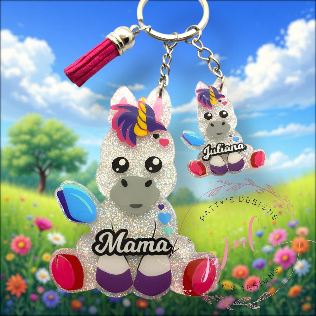 Mama Unicorn and Babies Acrylic Keychain- Customizable