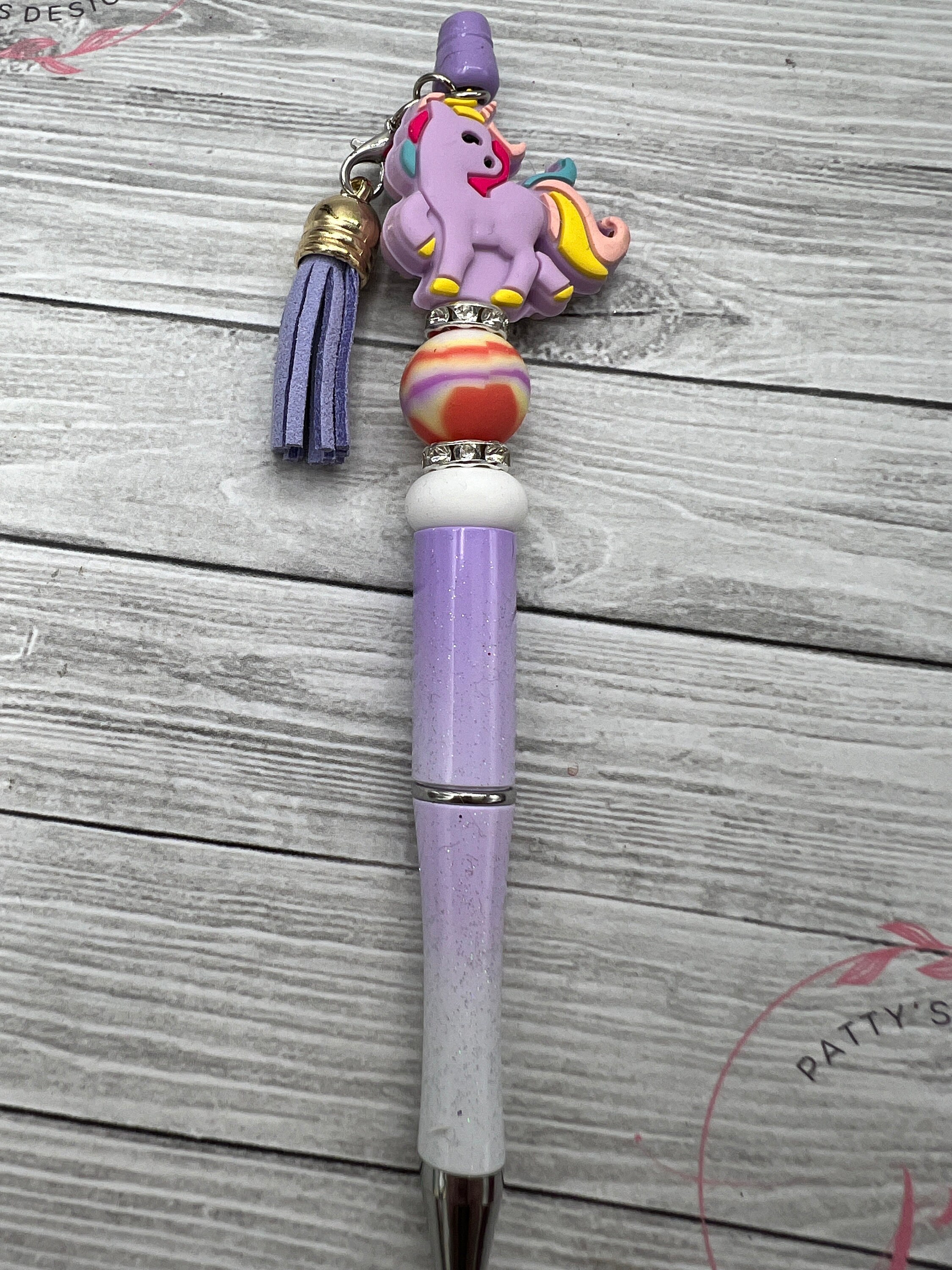 Purple Unicorn Beaded Pen w/ Ink Refill - Thumbnail 2