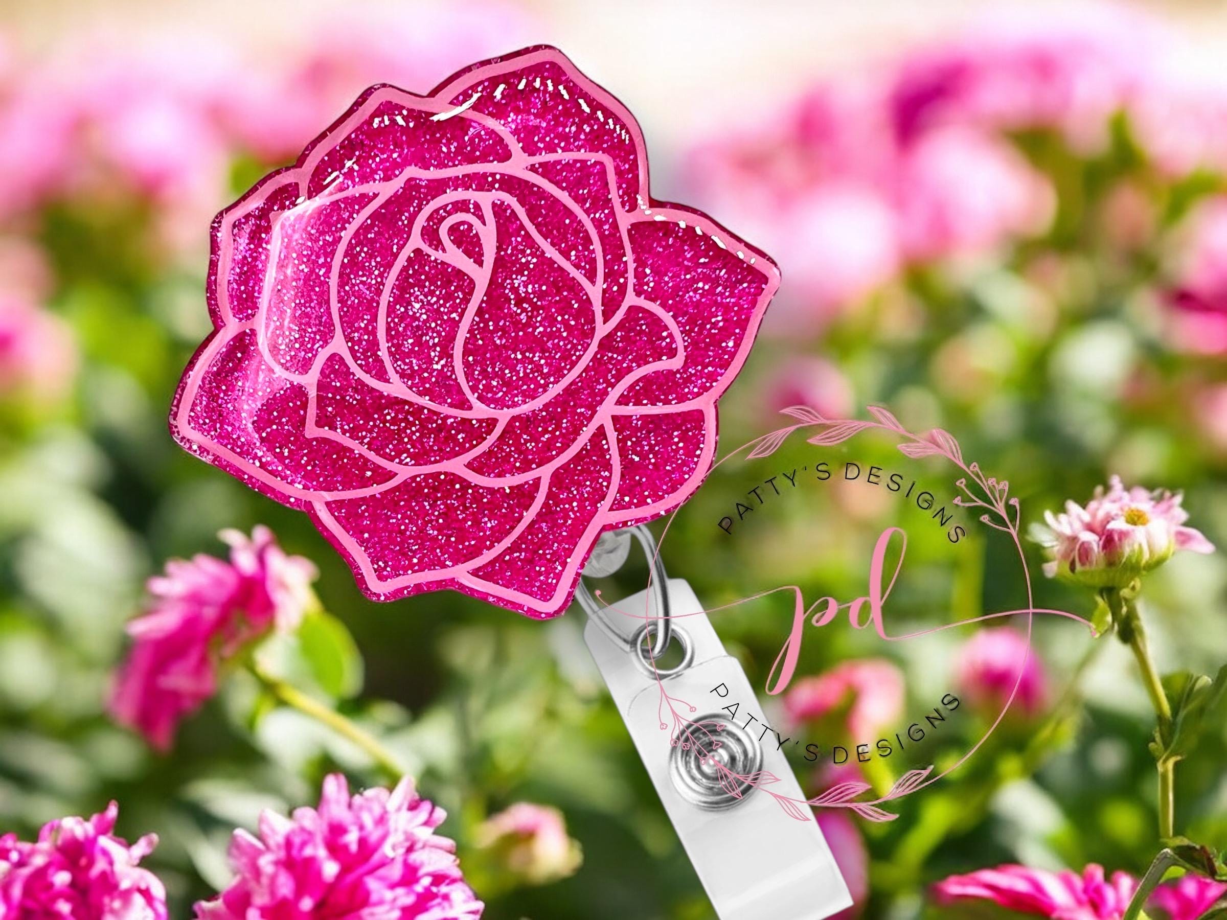 Pink Rose Badge Reel, Badge Holder, ID Holder
