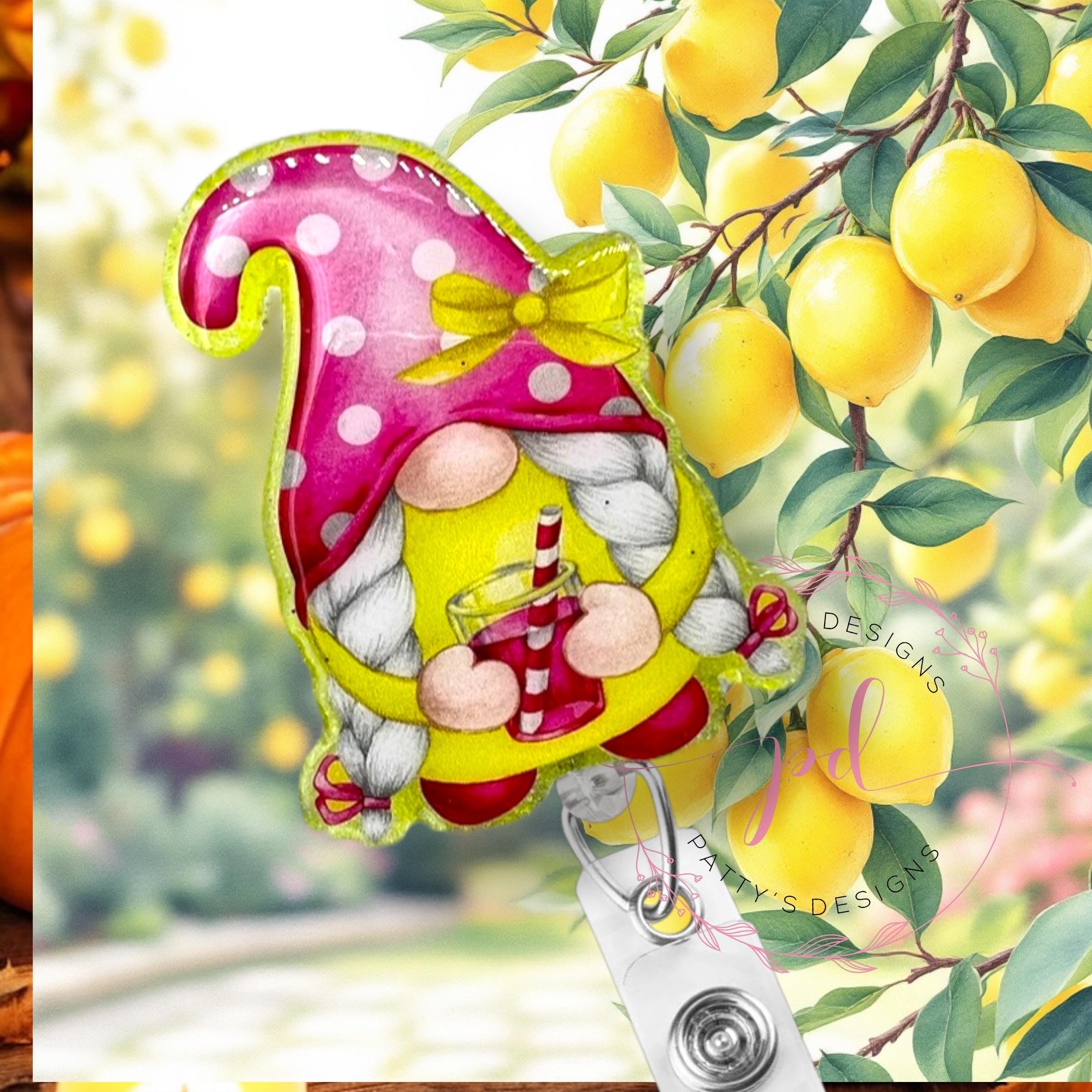 Lemonade Gnome Badge Reel, Badge Holder, ID Holder