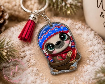 Sloth Cute Sloth Keychain | Cozy Sloth Acrylic Keychain | Sloth Lover Gift | Coffee Sloth Charm | Backpack Charm | Purse Charm