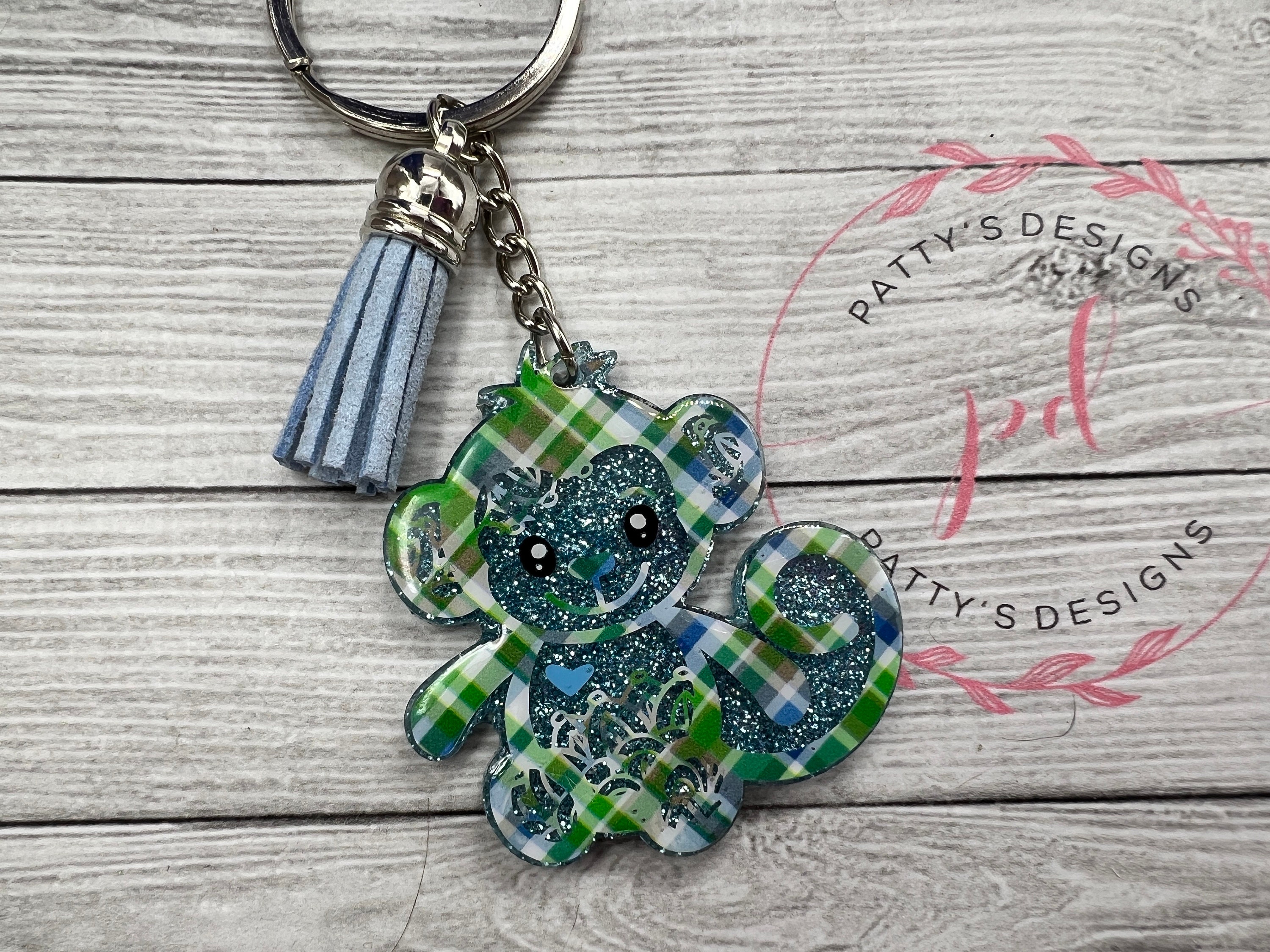 Blue and Green Plaid Monkey Keychain