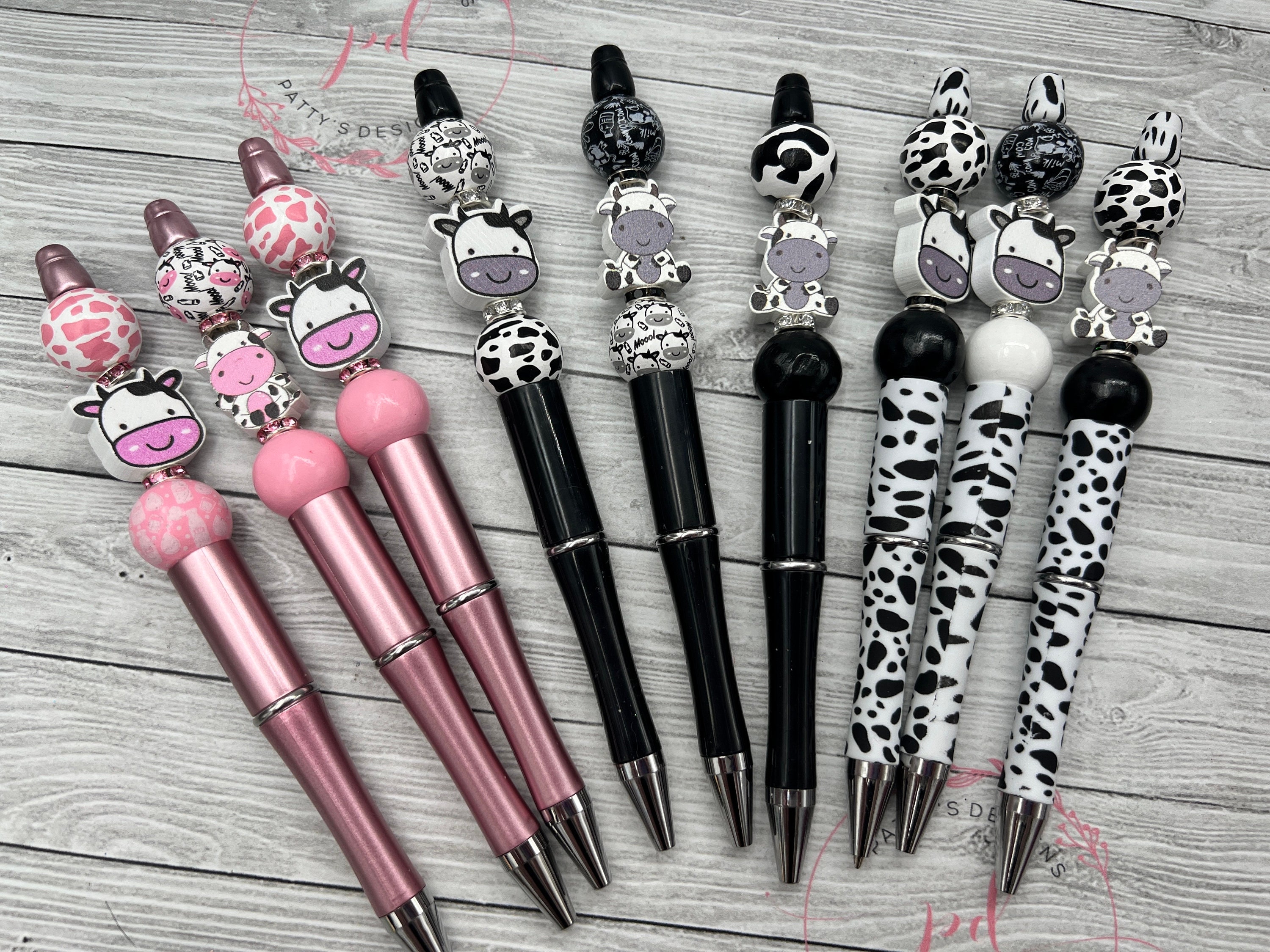 Pink or Grey Cow Beaded Pen w/ Ink Refill