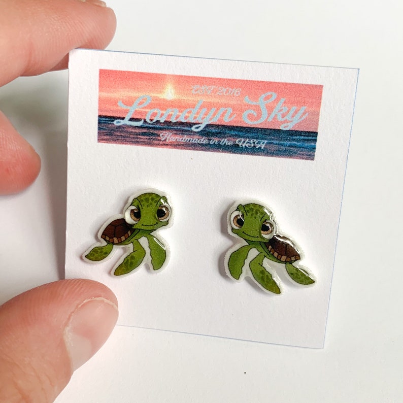 Movie Inspired Squirt The Turtle Handmade Stud Earrings