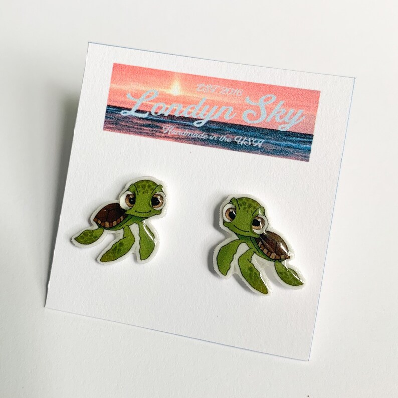 Movie Inspired Squirt The Turtle Handmade Stud Earrings