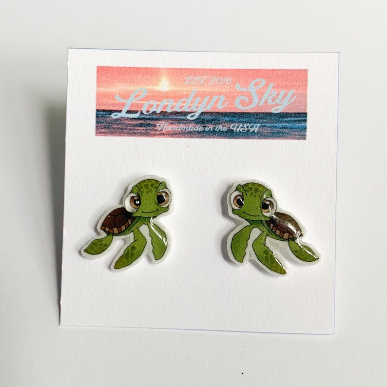 Movie Inspired Squirt The Turtle Handmade Stud Earrings