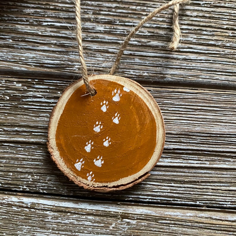 Animals of the Forest Hand Painted Wood Slice Woodland Cottagecore Paw Print Bear Animal Tracks Cabincore