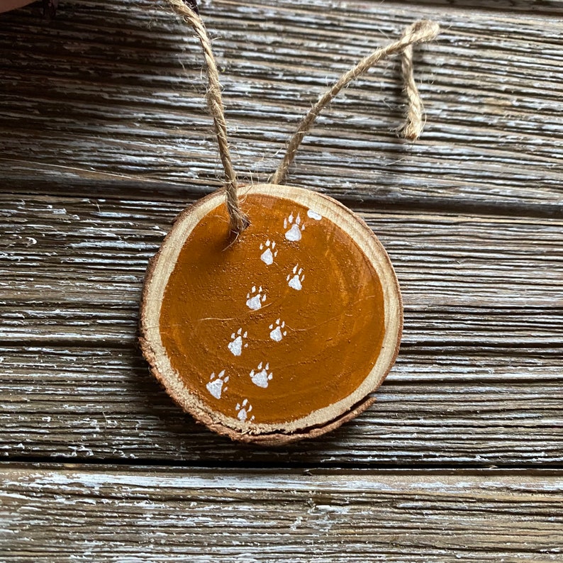 Animals of the Forest Hand Painted Wood Slice Woodland Cottagecore Paw Print Bear Animal Tracks Cabincore