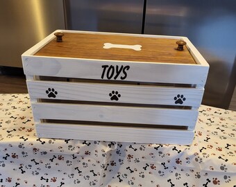 Custom Wooden Pet Toy Storage Bin Personalized Dog Decor Modern Farmhouse style Pet Furniture