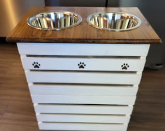 Elevated dog feeder with storage for large dogs --Farm House Style