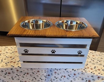 Elevated Dog Feeder with storage Farmhouse Style