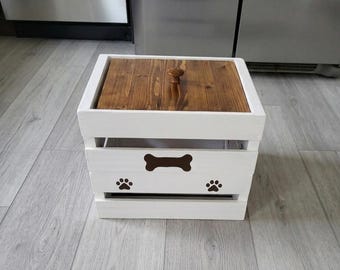 Small Dog Food Storage Bin Dog Toy Container Wooden Pet Treat Bin Farmhouse House Style