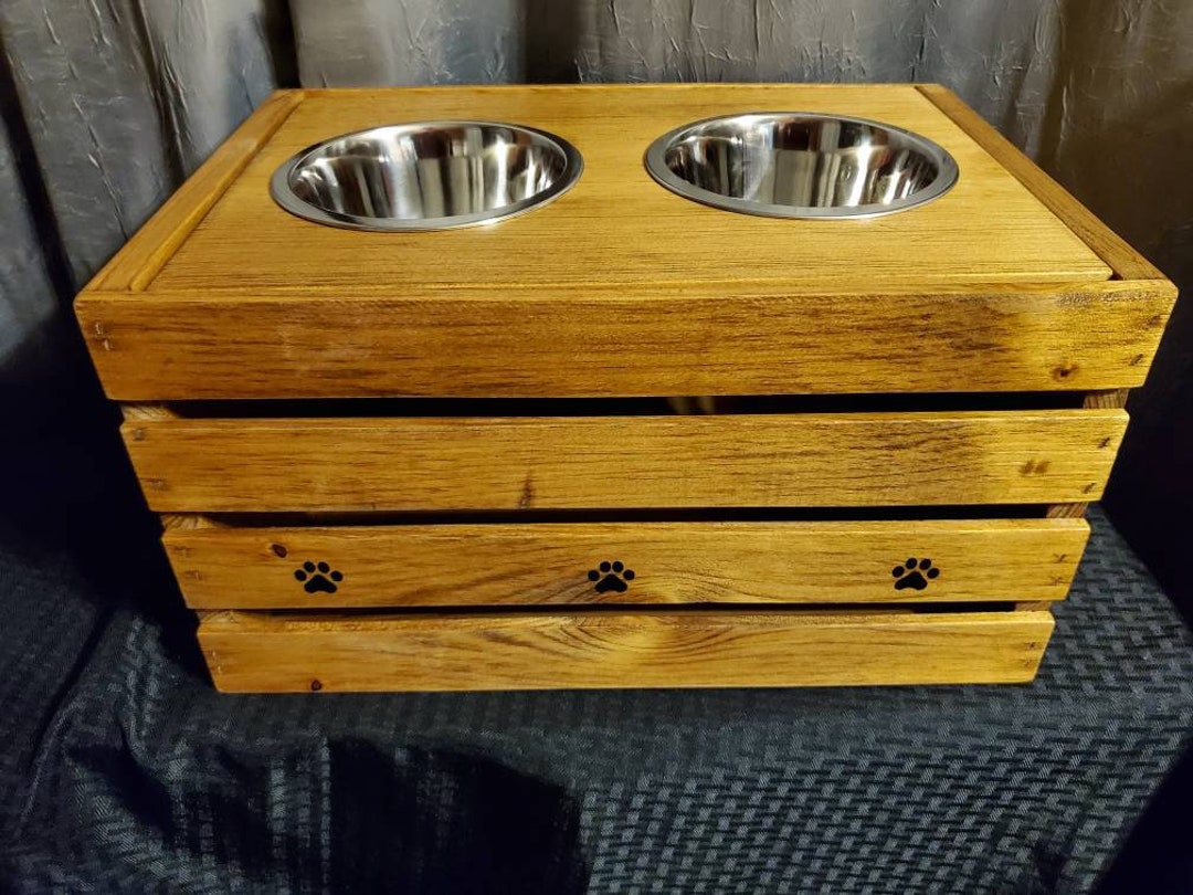 Elevated Dog Feeder With Storage With 1 Quart Bowls Golden Oak Etsy