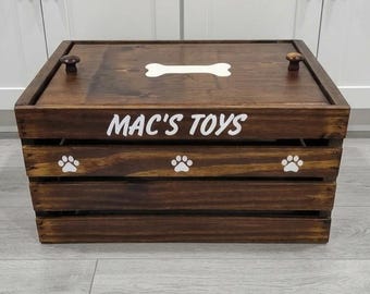 Personalized Dog Toy Box Wooden Cat Accessories organizer Gift for Pet Owner