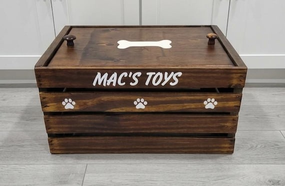Personalized Dog Toy Box Wooden Cat Accessories organizer Gift for Pet Owner