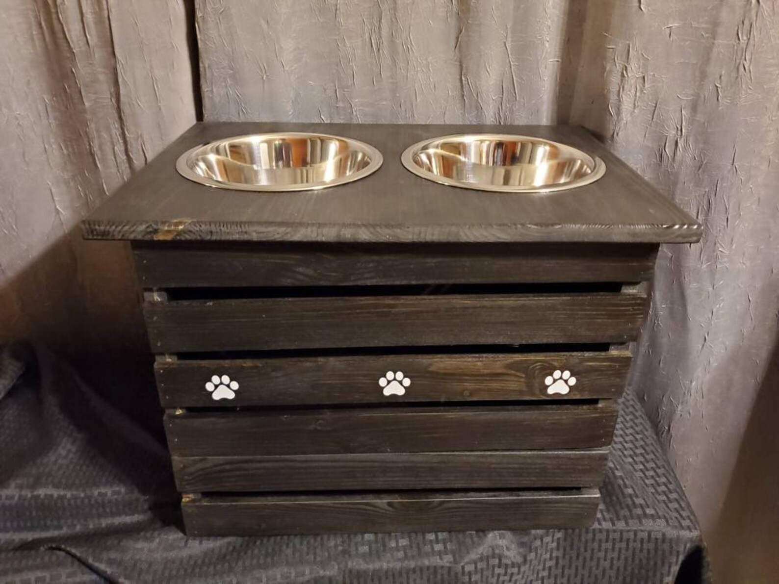 Large Dog Feeder With Storageblack Etsy