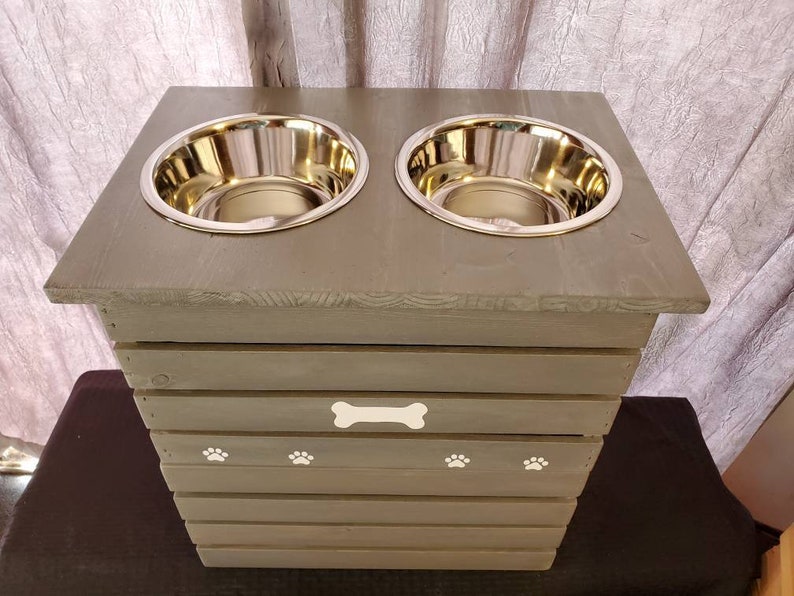 Xlarge Dog Feeder With Storageweathered Grey Etsy