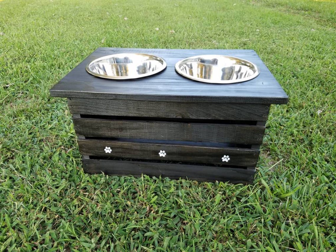 Large Dog Feeder With Storageblack Etsy