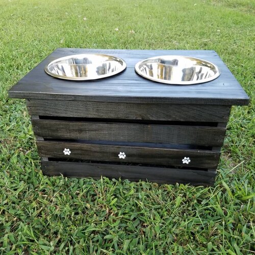 Elevated Dog Feeder With Storage Rustic Dog Feeder 2 Bowl Etsy