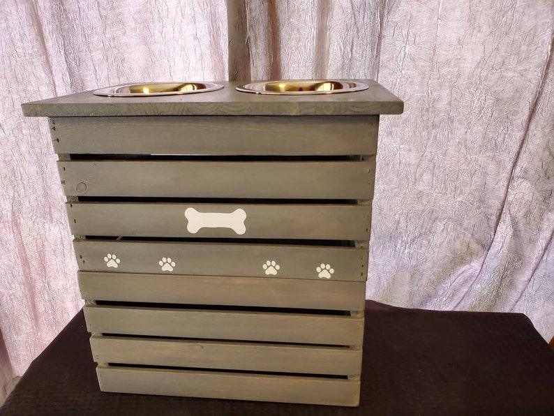 Xlarge Dog Feeder With Storageweathered Grey Etsy