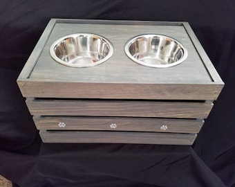 Elevated Dog Feeder with storage with 1 quart bowls