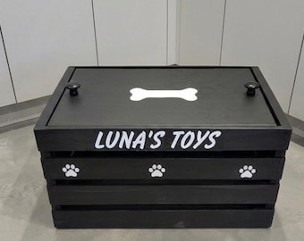Black Dog Toy Storage Box Cat accessories Wooden Pet Container Personalized Custom Dog Gift idea for Pet Lovers