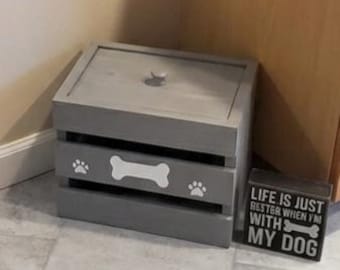Dog Treat Container Small Dog Food Storage Bin Wooden Dog Lover Gift