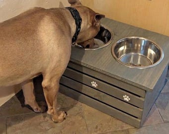 Raised dog bowl stand for large dogs Elevated feeder for neck and joint support