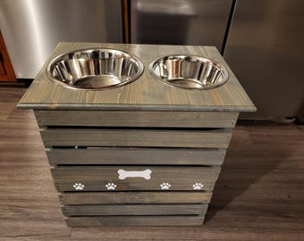 Extra Large Elevated Dog Feeder with Storage Raised Dog Bowls Tall Feeding Station
