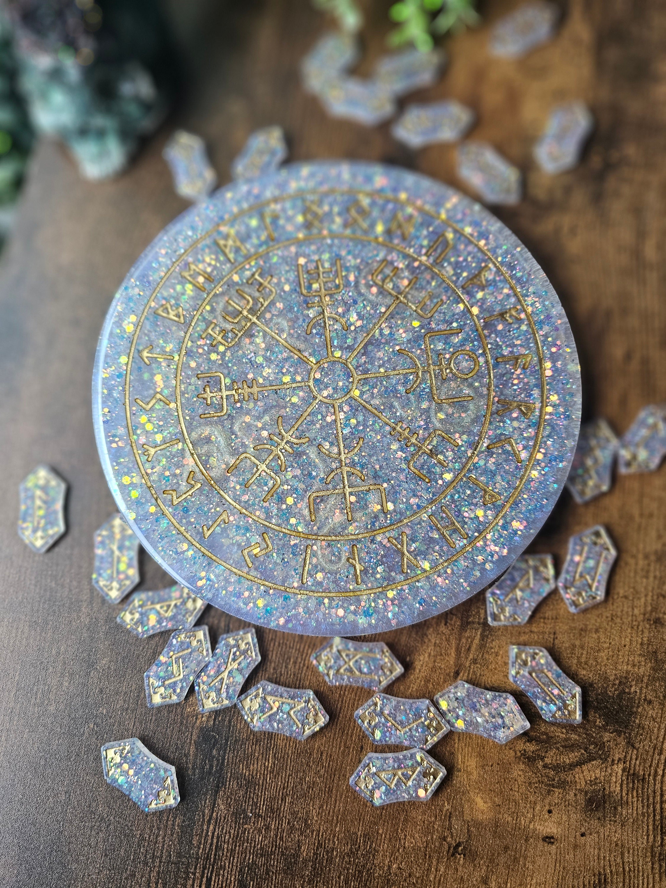 Resign Rune Rune Wheel Set. Rune Divination Set. Resin Rune Set. Divination Tray ...