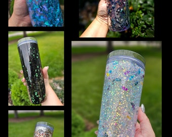 SnowGlobe Acrylic Can | Snow Globe Tumbler | 18oz Double Walled Glass Can | Glitter Can | Gifts for Her | Birthday Present | Party Gifts