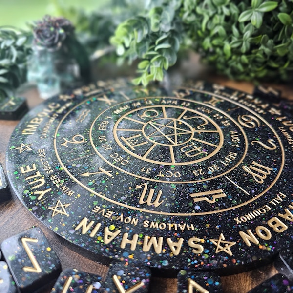 Zodiac Wheel Board // Astrology Guide // Magical Decor // Resin Decorative Tray // Rune Signs
