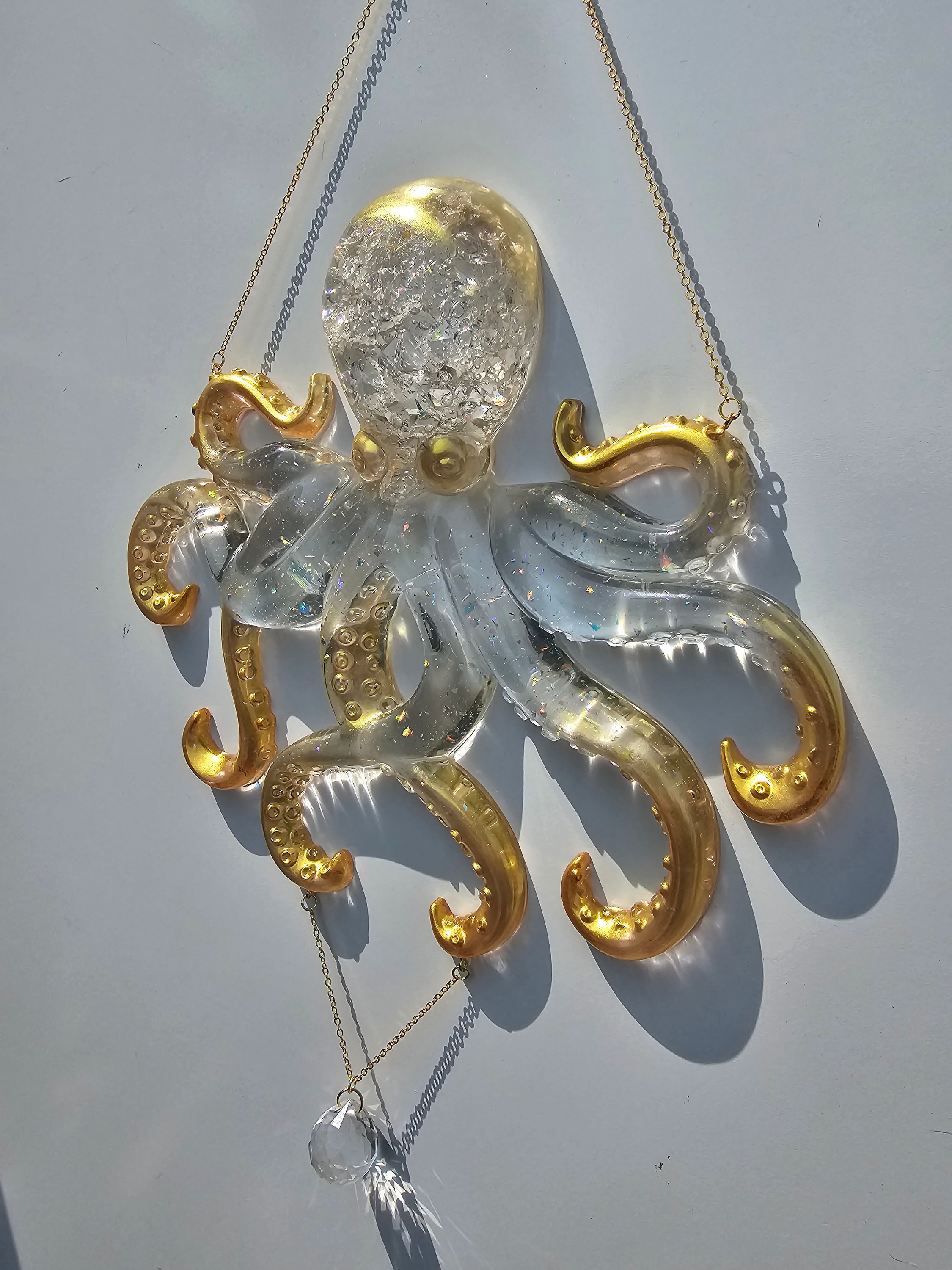 XODAS ペンダント　ボロシリケイトガラス Octopus Octopus Wall Art. Clear Iridescent Suncatcher. Ocean Art, Window